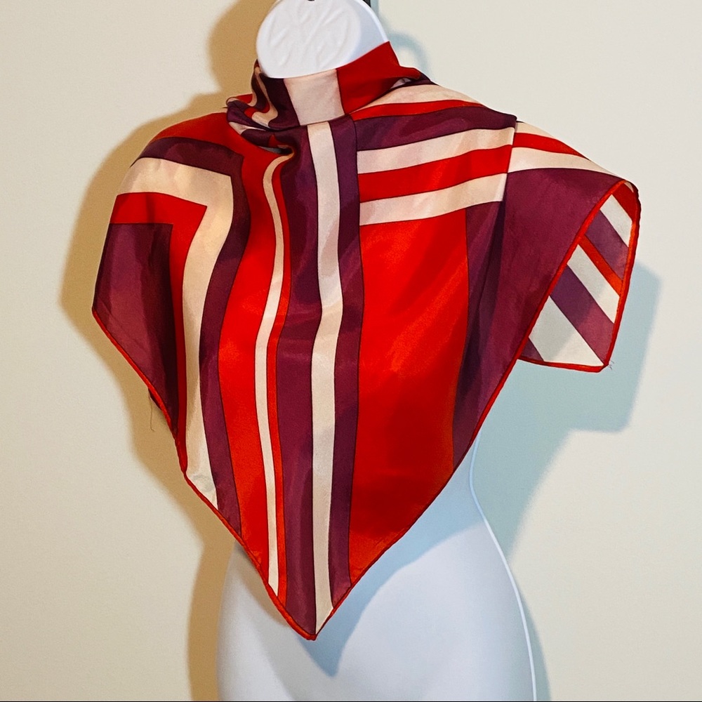 Vintage Red Purple White Asymmetrical Line Print Square Scarf